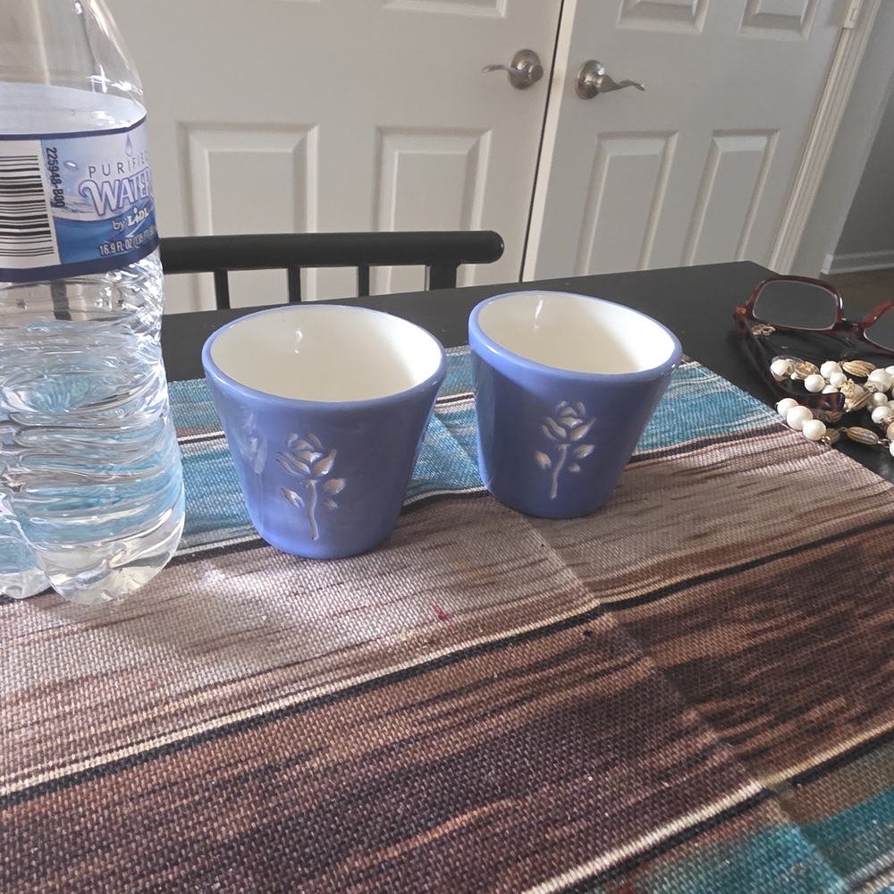 Blue Floral Ceramic Cups - Set of 2